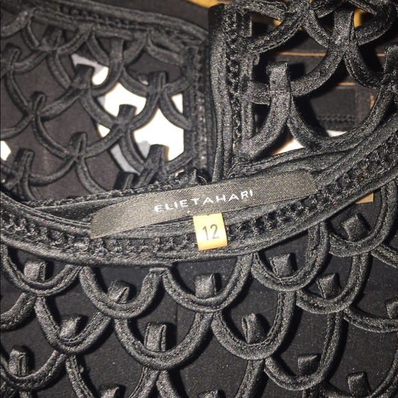 Elie Tahari Black Dress with Neckline Embellishment Size 12 - Picture 2 of 3